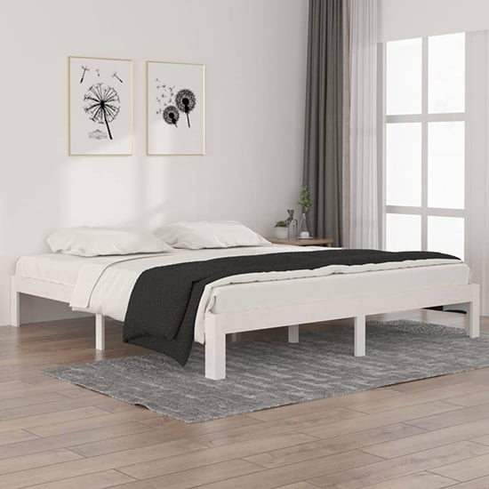 Eliada Solid Pinewood Super King Size Bed In White