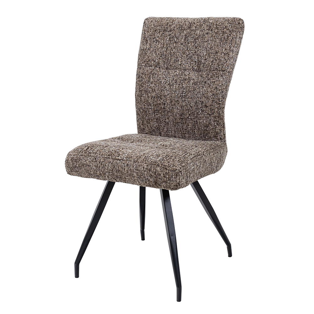Eliana Sable Natural Fabric Dining Chairs with Black Metal Legs in Pair