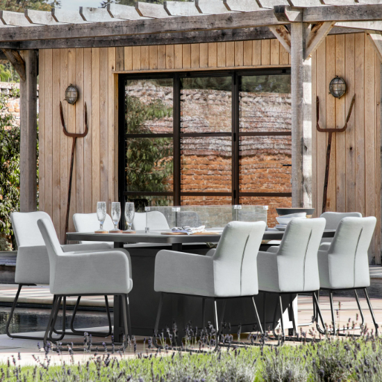 Product photograph of Elias 8 Seater Garden Dining Set With Fire Pit Table In Slate from Furniture in Fashion