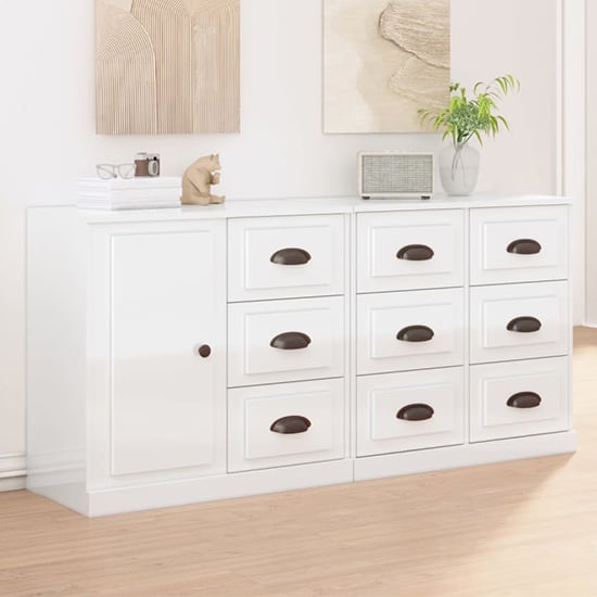 Product photograph of Elias High Gloss Sideboard With 1 Door 9 Drawers In White from Furniture in Fashion