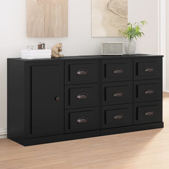 Product photograph of Elias Wooden Sideboard With 1 Door 9 Drawers In Black from Furniture in Fashion