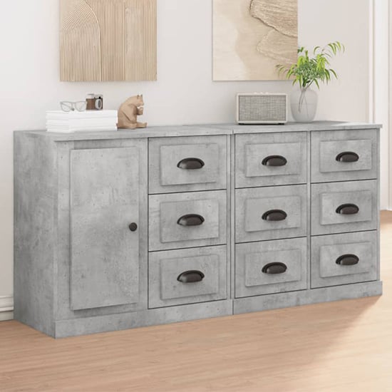Read more about Elias wooden sideboard with 1 door 9 drawers in concrete effect