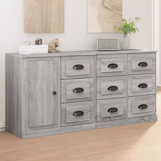 Read more about Elias wooden sideboard with 1 door 9 drawers in grey sonoma oak