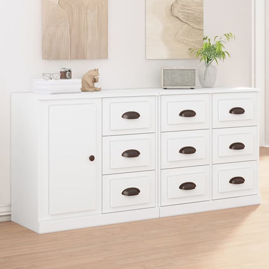 Product photograph of Elias Wooden Sideboard With 1 Door 9 Drawers In White from Furniture in Fashion