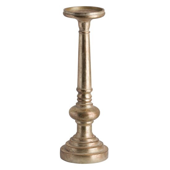 Product photograph of Elijah Metallic Tall Curved Glass Candle Holder In Antique Brass from Furniture in Fashion