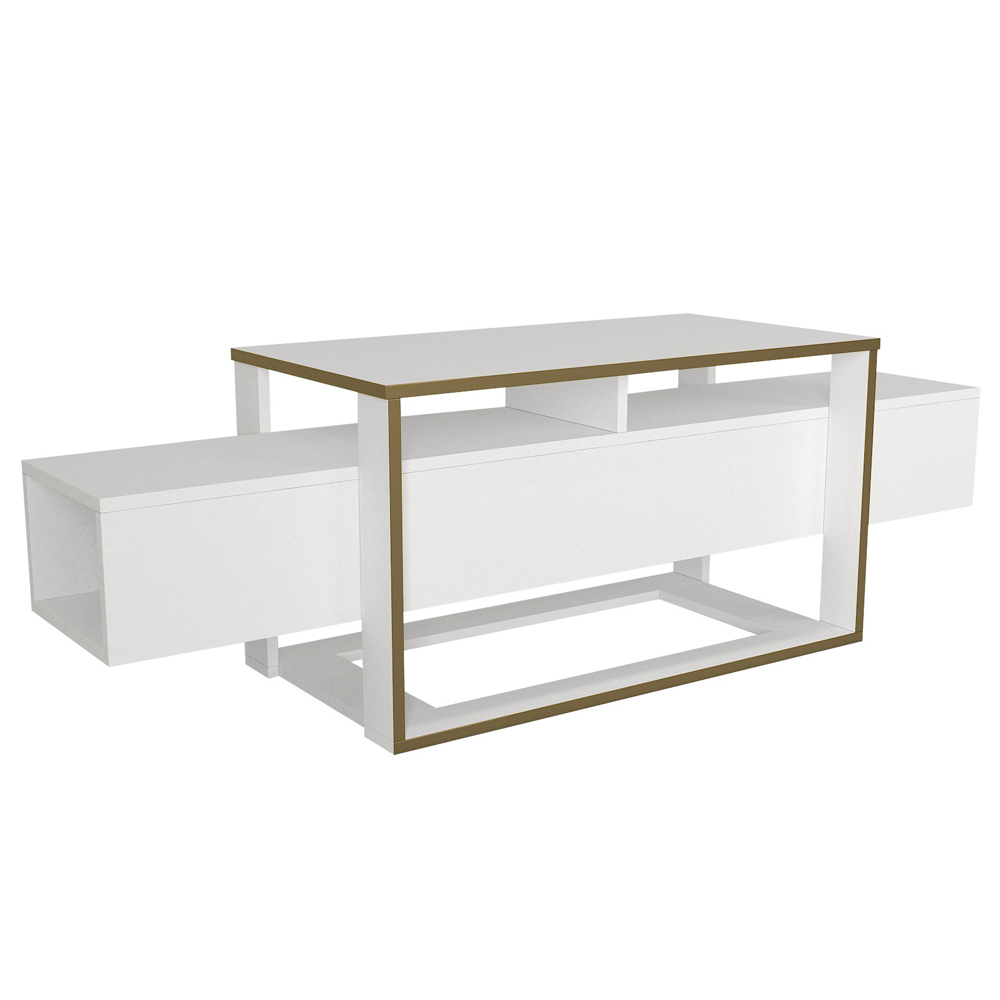 Elinda Wooden TV Stand In White And Gold