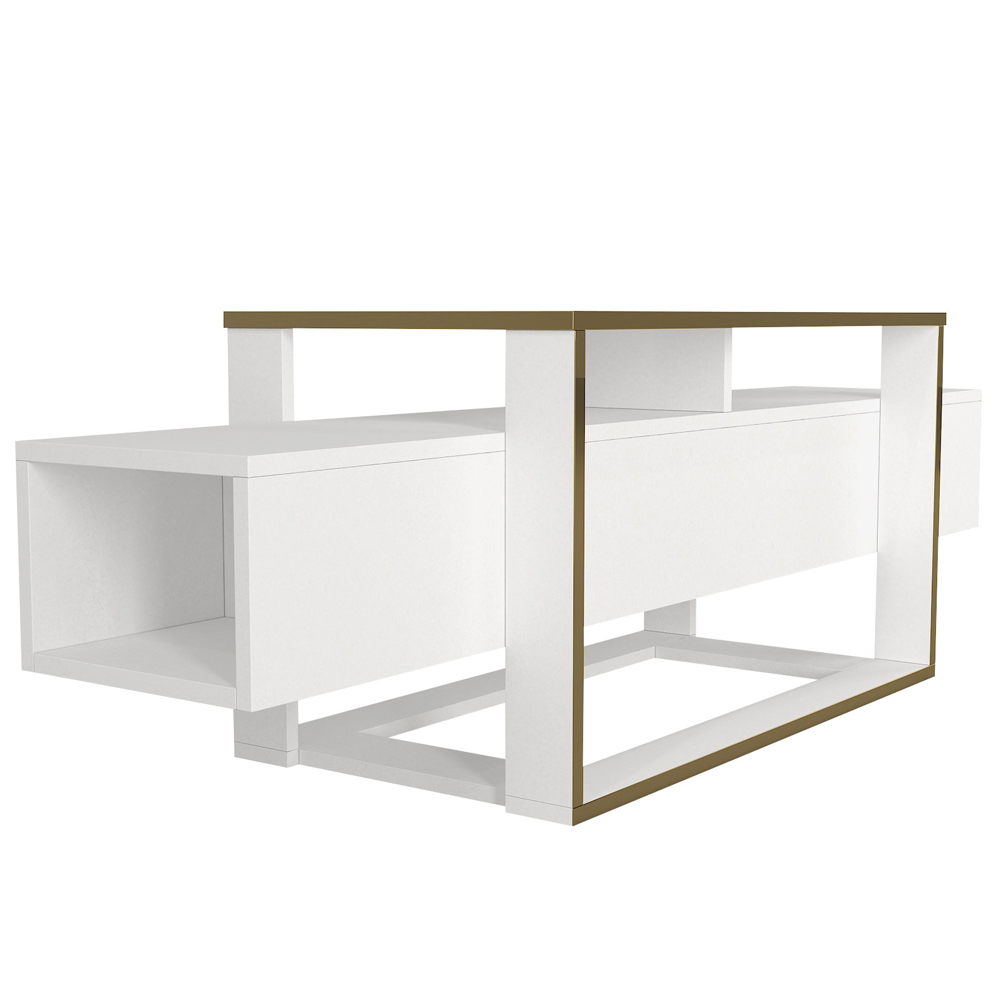 Elinda Wooden TV Stand In White And Gold