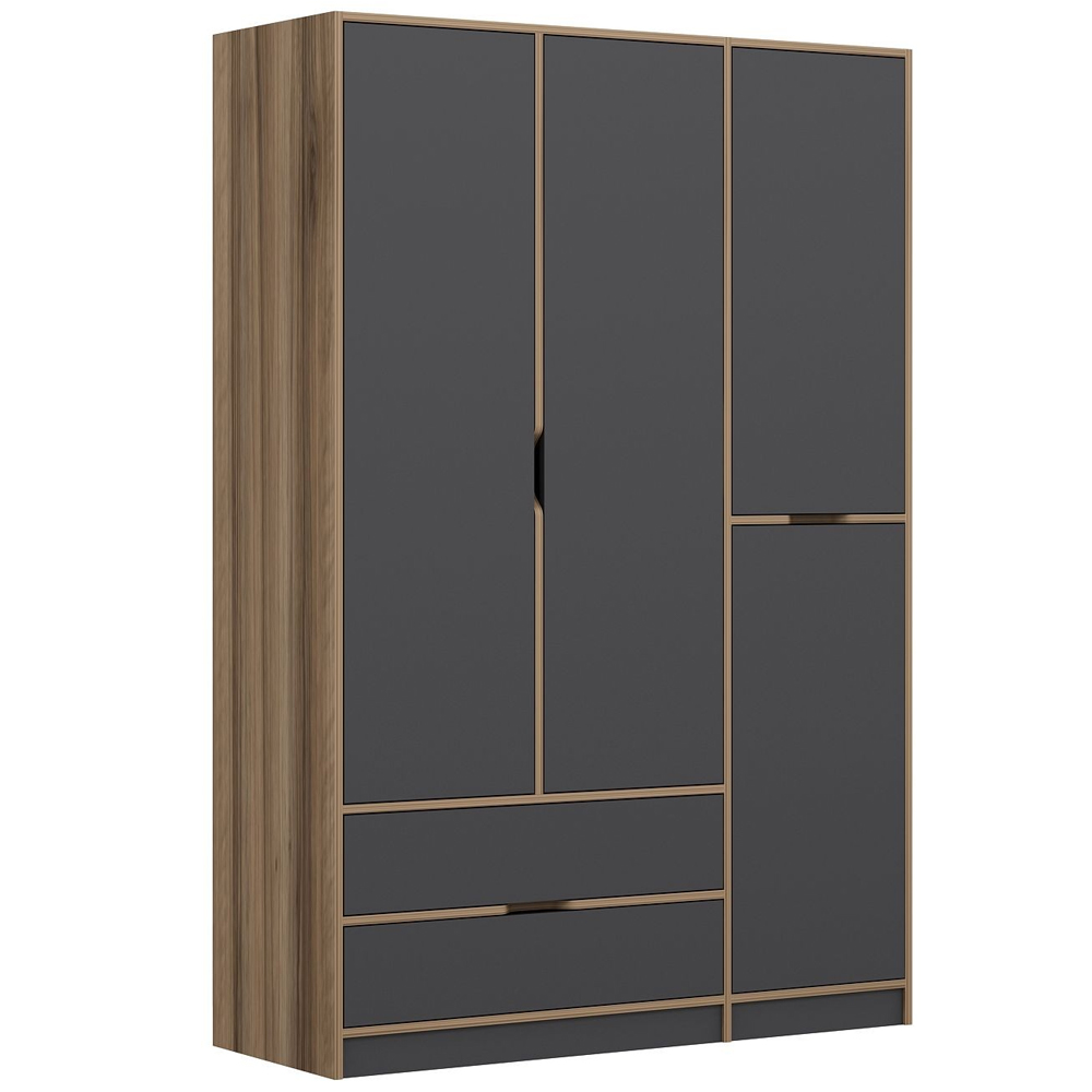 Elina Wooden Wardrobe with 4 Doors in Anthracite and Oak