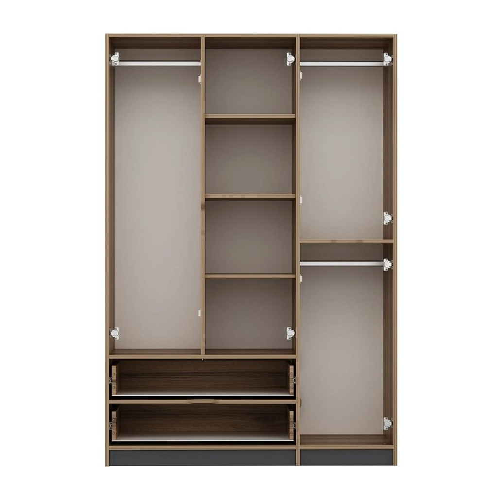 Elina Wooden Wardrobe with 4 Doors in Anthracite and Oak