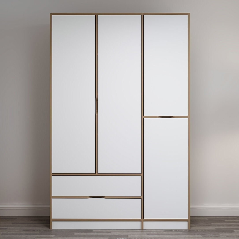 Elina Wooden Wardrobe with 4 Doors in White and Oak