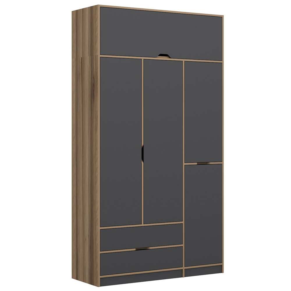 Elina Wooden Wardrobe with 5 Doors in Anthracite and Oak