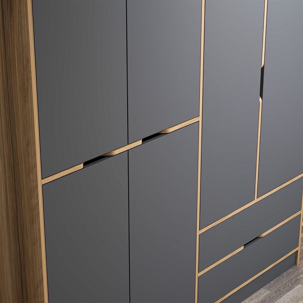 Elina Wooden Wardrobe with 6 Doors in Anthracite and Oak
