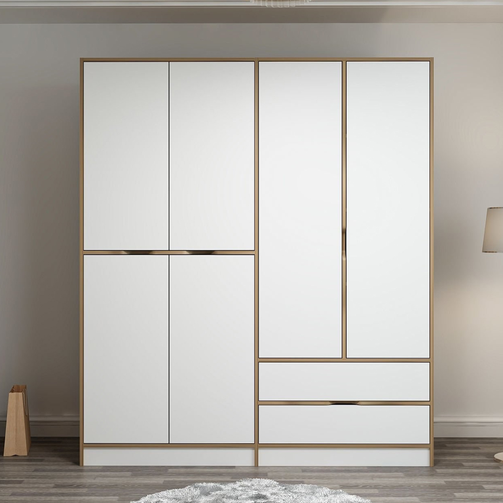 Elina Wooden Wardrobe with 6 Doors in White and Oak