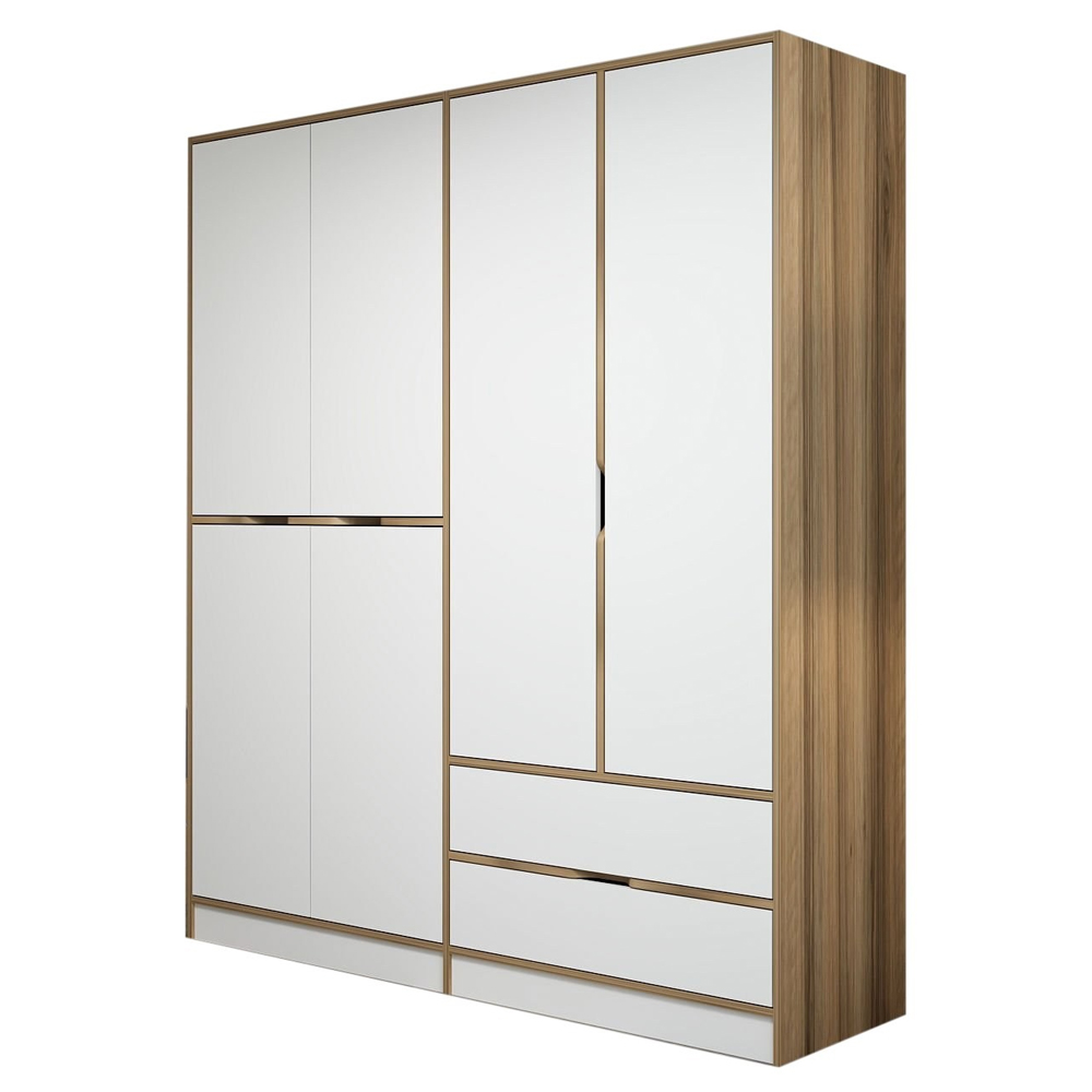 Elina Wooden Wardrobe with 6 Doors in White and Oak