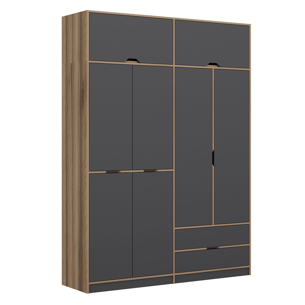 Elina Wooden Wardrobe with 6 Doors 2 Drawers in Anthracite and Oak