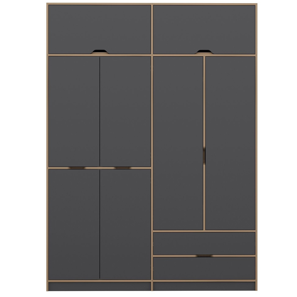 Elina Wooden Wardrobe with 6 Doors 2 Drawers in Anthracite and Oak