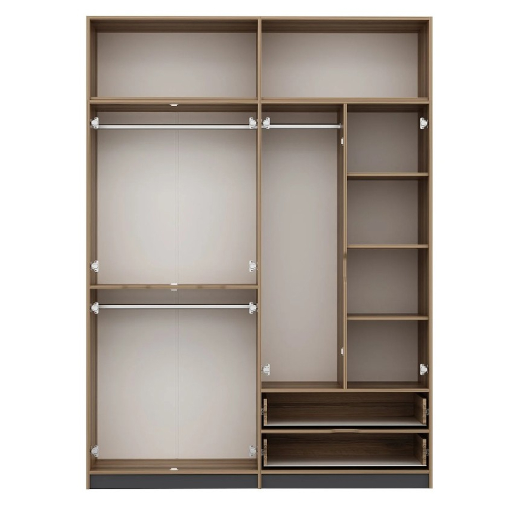 Elina Wooden Wardrobe with 6 Doors 2 Drawers in Anthracite and Oak