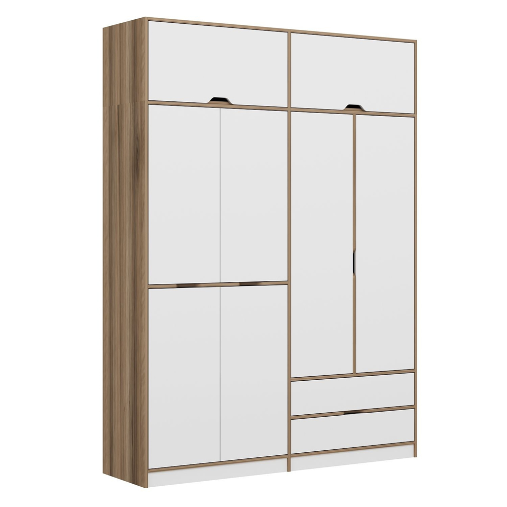 Elina Wooden Wardrobe with 6 Doors 2 Drawers in White and Oak