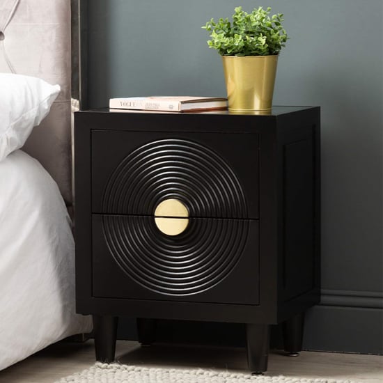 Photo of Eliot mirror top bedside cabinet in black and gold handle