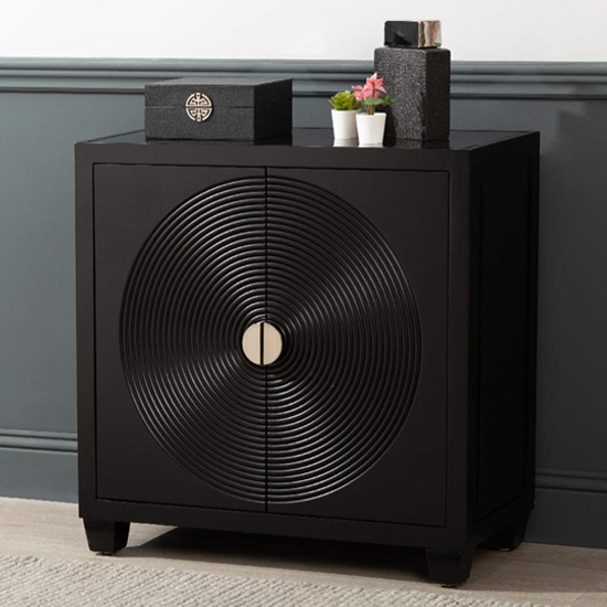 Photo of Eliot mirror top sideboard 2 doors in black and silver handle