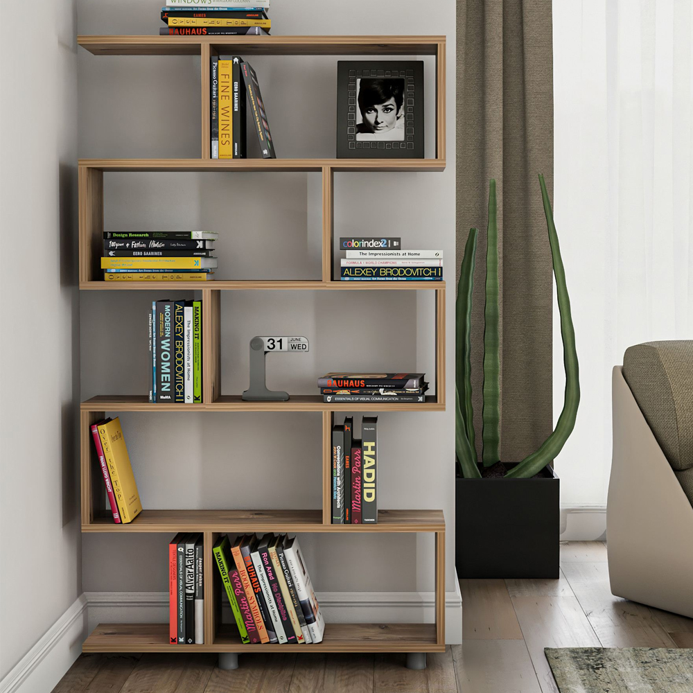 Elira Wooden Bookcase With 11 Shelves In Pine