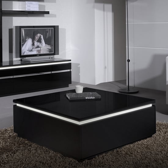 Elisa Coffee Table Square In Gloss Black With Storage 19747