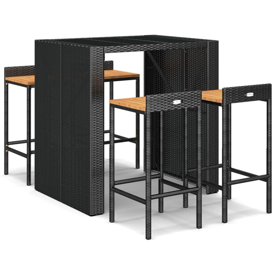 Elita Solid Wood 5 Piece Garden Bar Set In Black Poly Rattan