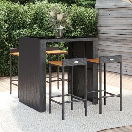 Read more about Elita solid wood 5 piece garden bar set in black poly rattan