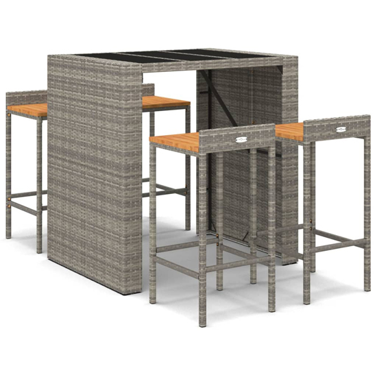 Elita Solid Wood 5 Piece Garden Bar Set In Grey Poly Rattan