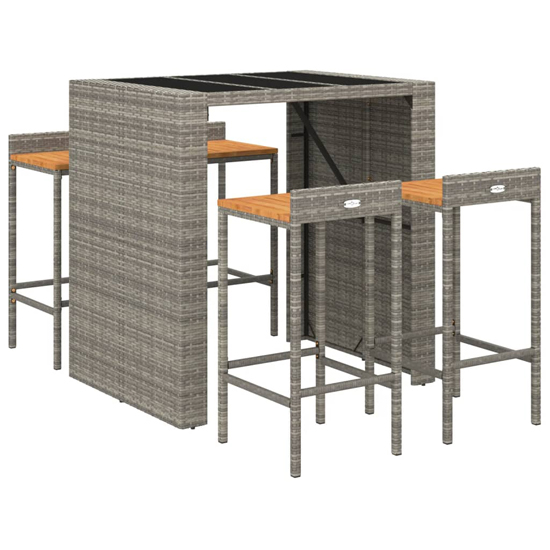 Elita Solid Wood 5 Piece Garden Bar Set In Grey Poly Rattan