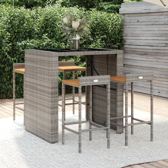 Product photograph of Elita Solid Wood 5 Piece Garden Bar Set In Grey Poly Rattan from Furniture in Fashion