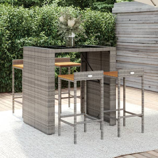 Read more about Elita solid wood 5 piece garden bar set in grey poly rattan