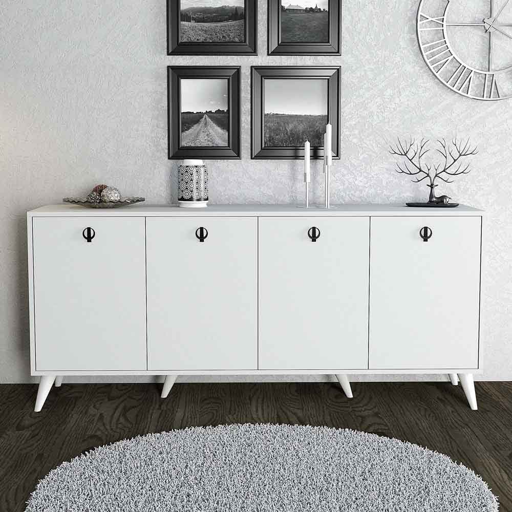 Elite Wooden Sideboard with 4 Doors in White