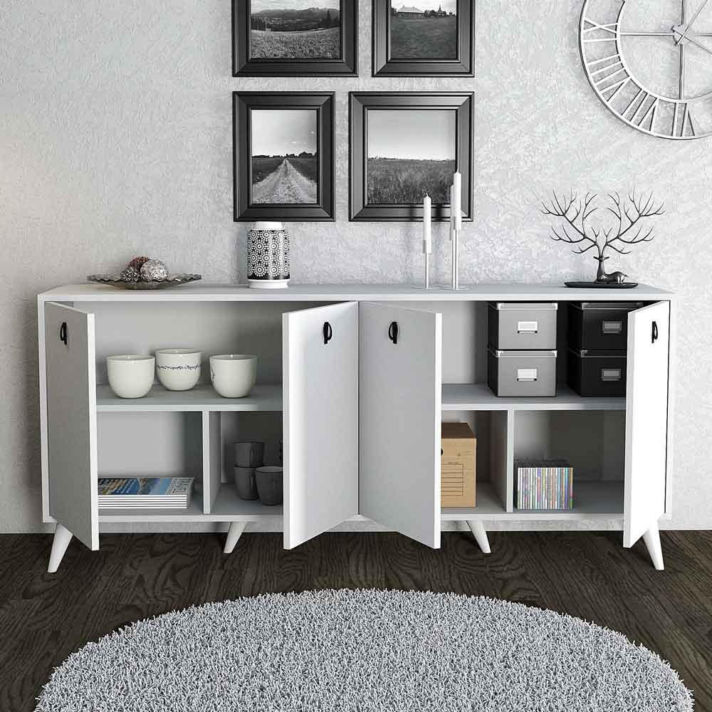 Elite Wooden Sideboard with 4 Doors in White