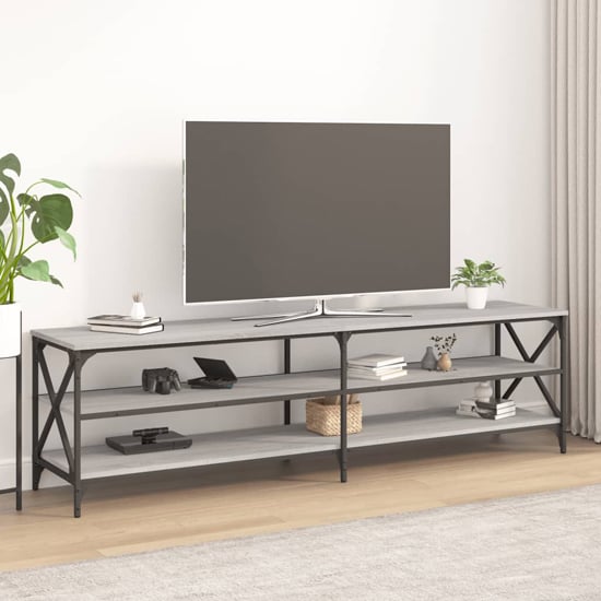 Elitia Wooden TV Stand With 2 Large Shelves In Grey Sonoma Oak