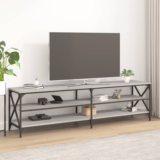 Read more about Elitia wooden tv stand with 2 large shelves in grey sonoma oak