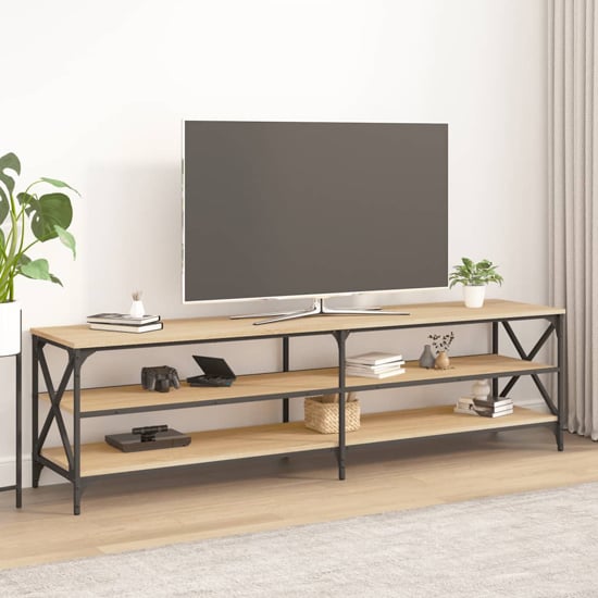 Product photograph of Elitia Wooden Tv Stand With 2 Large Shelves In Sonoma Oak from Furniture in Fashion