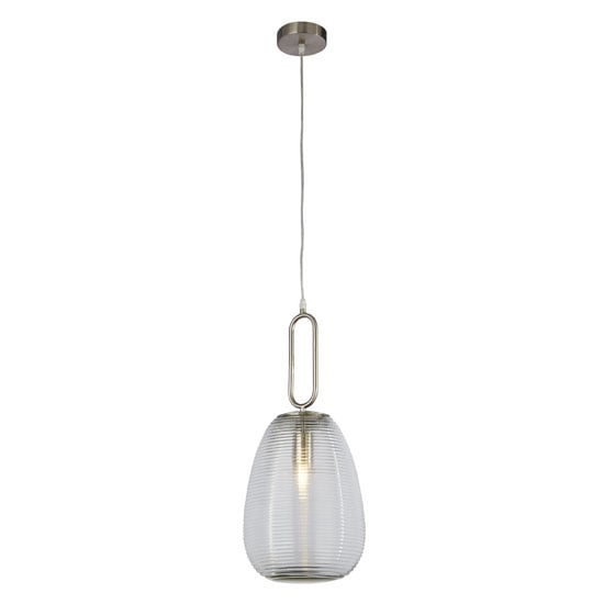 Read more about Elixir ribbed glass pendant light in satin nickel and clear