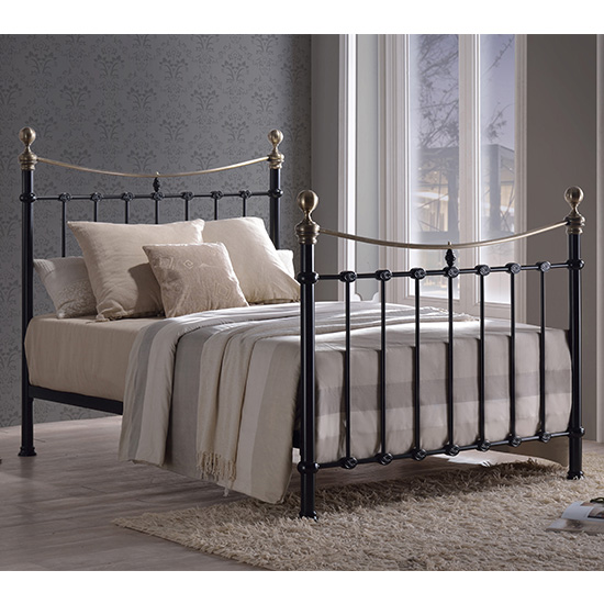 Product photograph of Elizabeth Black Metal Double Bed With Brushed Brass Finials from Furniture in Fashion