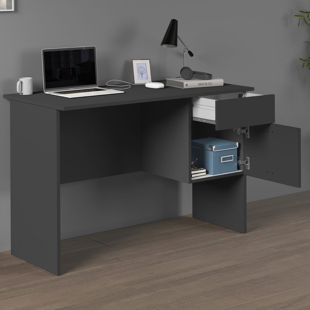 Elizabethton Wooden Laptop Desk With 1 Door 1 Drawer In Anthracite