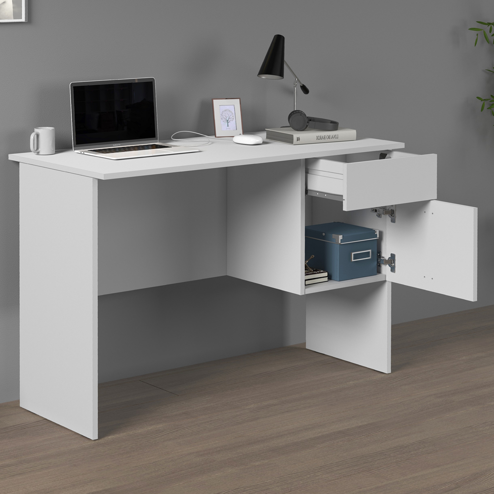 Elizabethton Wooden Laptop Desk With 1 Door 1 Drawer In White