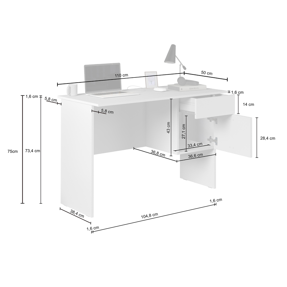 Elizabethton Wooden Laptop Desk With 1 Door 1 Drawer In White