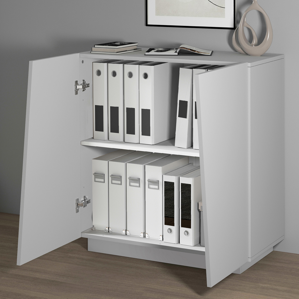 Elizabethton Wooden Office Storage Cabinet With 2 Cross Doors In White