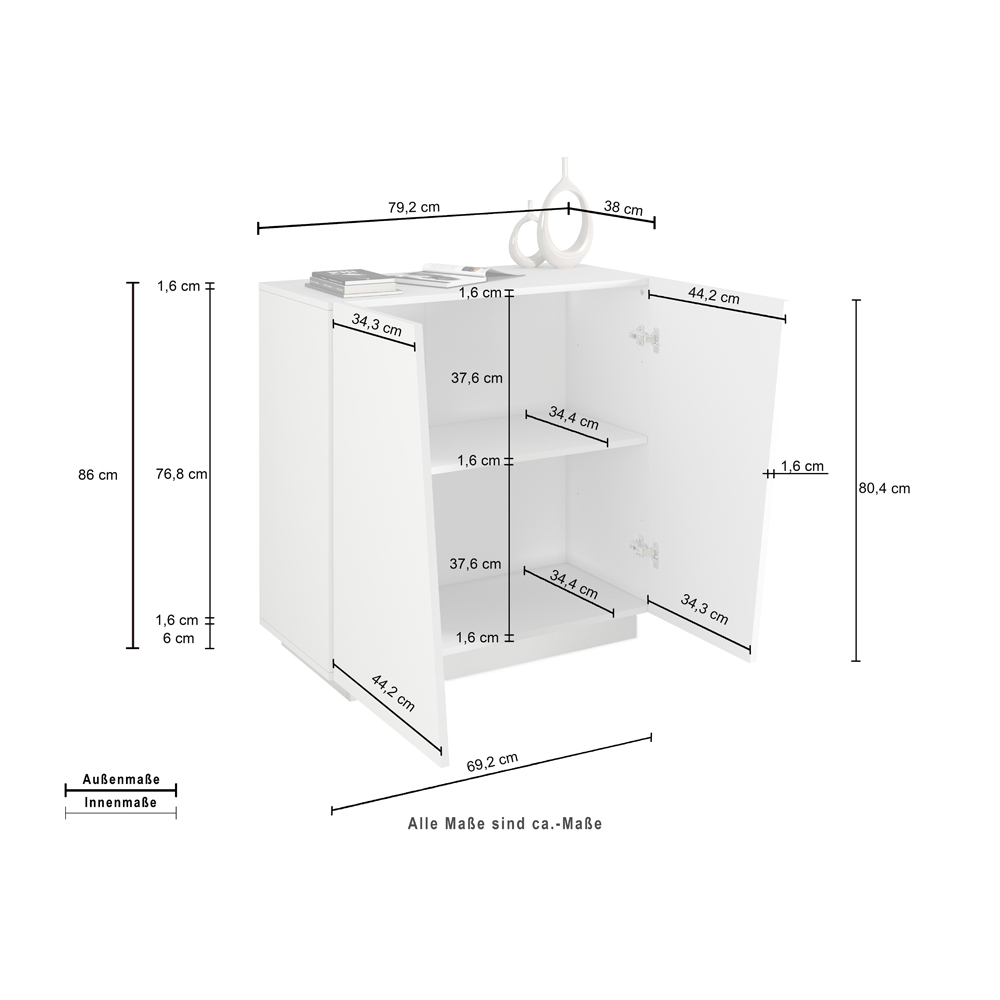 Elizabethton Wooden Office Storage Cabinet With 2 Cross Doors In White