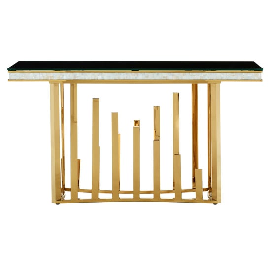 Elizak Black Glass Top Console Table With Gold Metal Frame_2