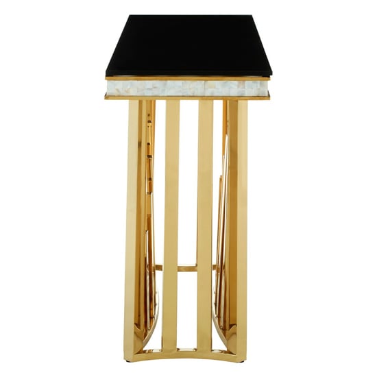 Elizak Black Glass Top Console Table With Gold Metal Frame_3