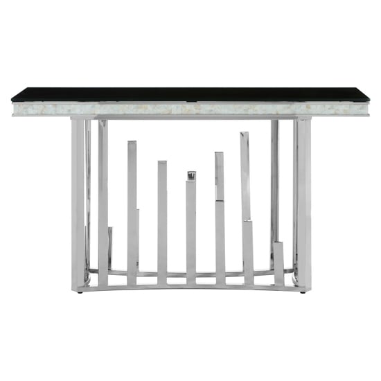 Elizak Black Glass Top Console Table With Silver Metal Frame_2