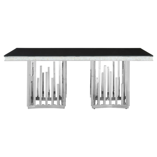 Elizak Black Glass Top Dining Table With Silver Metal Frame