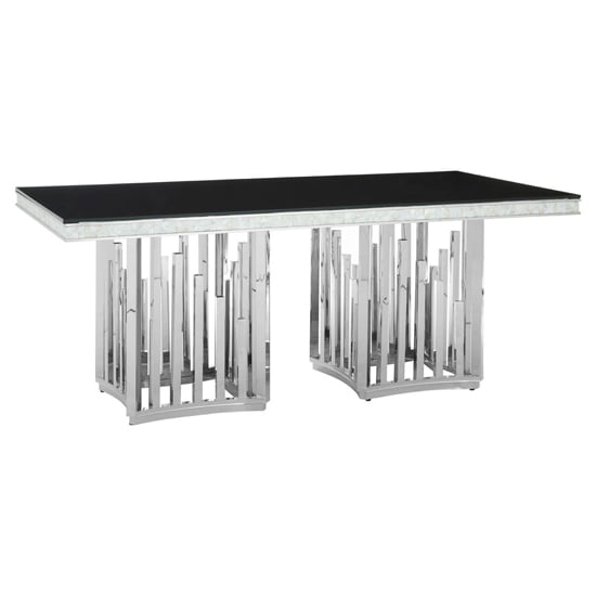 Photo of Elizak black glass top dining table with silver metal frame