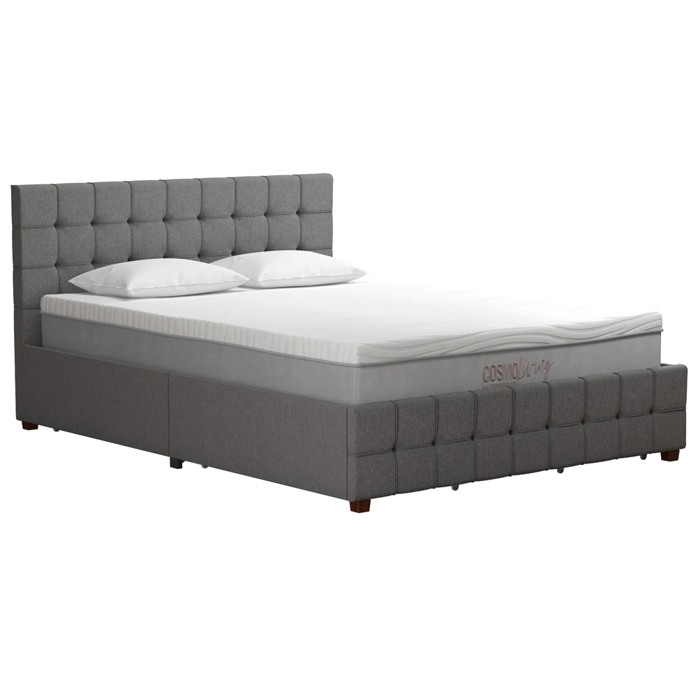 Elkhart Fabric Double Bed With 4 Drawers In Grey
